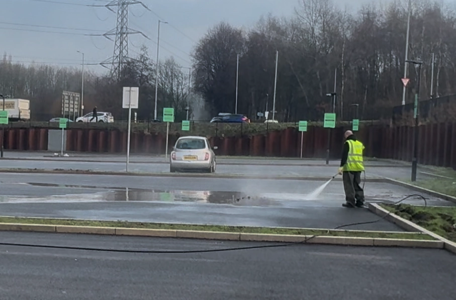Jet Washing a car park by Polarblast